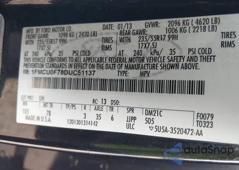 2013 Ford Escape S from USA, damaged, VIN 1FMCU0F78DUC51137